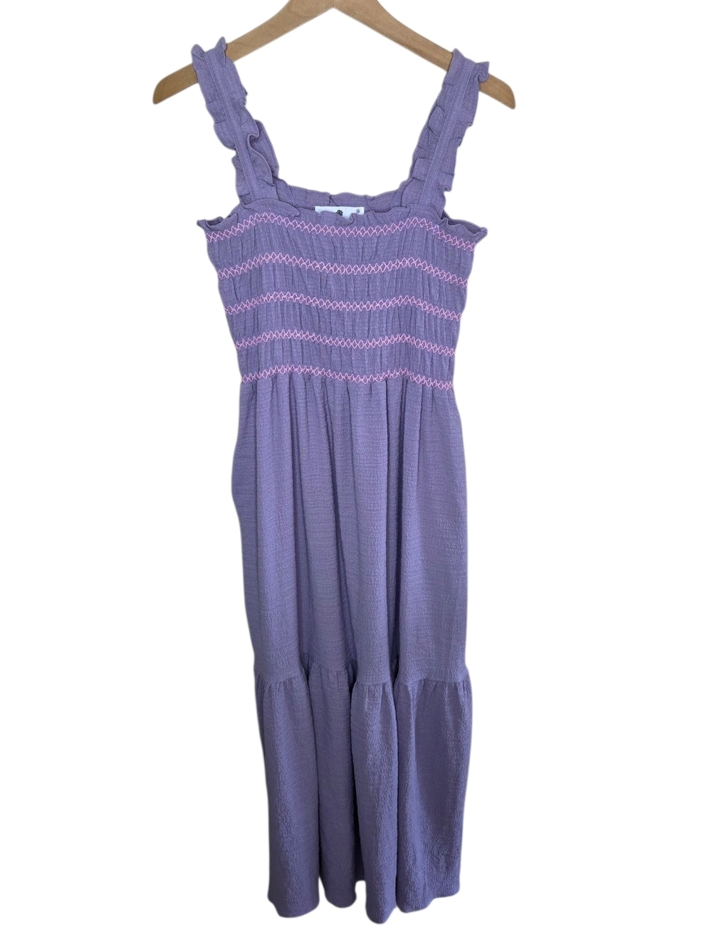Everyday Chic Boutique Lavender Tiered Smocked Maxi Dress Size Small Pockets